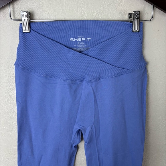 SheFit Crossover Waist Cutout High Rise Leggings Blue Ombré Women’s Size Medium - Picture 2 of 7